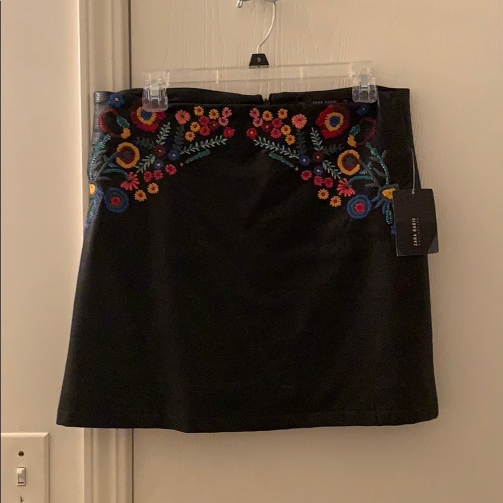 Zara Leather Embroidered Mini Skirt